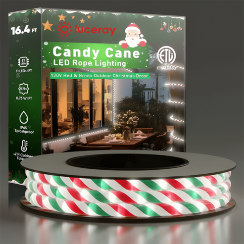 110V Candy Cane Christmas Rope Light White Red Green 11000K