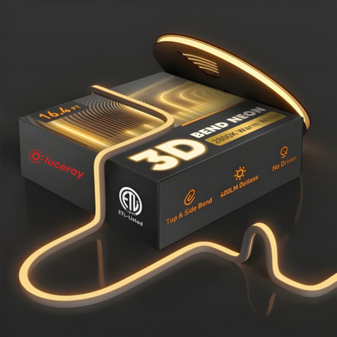 120V 3D Bend Neon Flex LED Strip Light – Flexible Top & Side Bend, 2800K Warm White