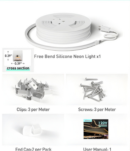 120V 3D Bend Neon Flex LED Strip Light – Flexible Top & Side Bend, 2800K Warm White