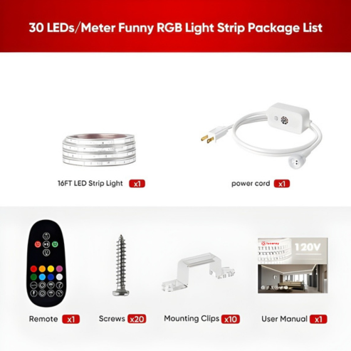 120V RGB LED Strip Light - IP65 Soft Ambient Lighting for Bedroom, Kitchen, Home Decor