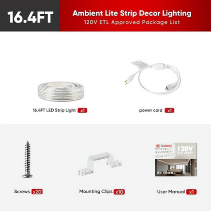 110V Lite Strip LED Light - 2800K Warm White, 180 Lumens/M, IP65