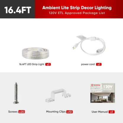 110V Strip LED Strip Light 6000K Cool White for Bright and Modern Ambient Lighting - 180 Lumens/M
