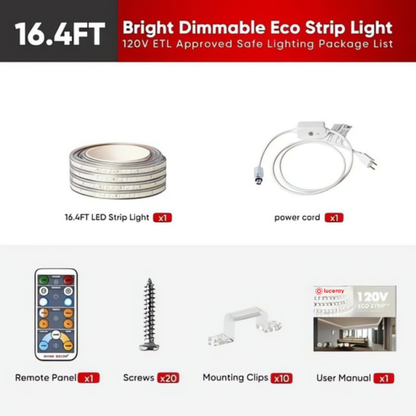 110-120V LED Strip Light - Remote Controlled, CCT adjustable 2800K/4500K/6000K, 203 Lumens/M, IP65