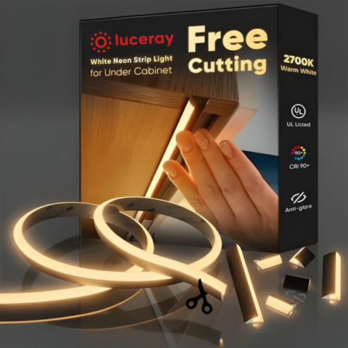 24V Anti-Glare Bright Cozy Under Cabinet LED Strip Free Cut 2700K Warm White - Black Shell