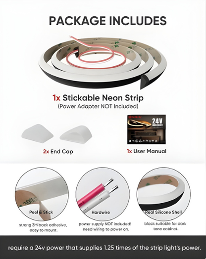 24V Anti-Glare Bright Cozy Under Cabinet LED Strip Free Cut 2700K Warm White - Black Shell