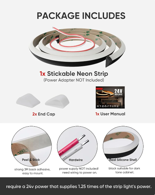 24V Anti-Glare Bright Cozy Under Cabinet LED Strip Free Cut 6000K Cool White - Black Shell - Lumens Depot