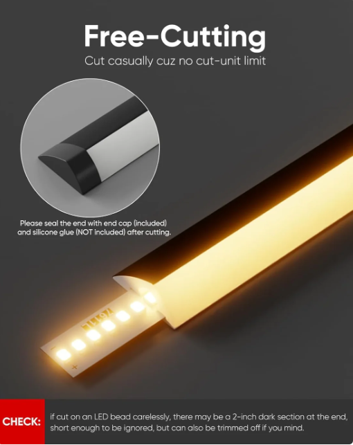 24V Anti-Glare Bright Cozy Under Cabinet LED Strip Free Cut 2700K Warm White - White Shell - Lumens Depot