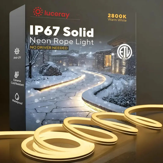 120V Flexible Outdoor Neon Rope Light – 2800K Warm White, IP67, Cold-Resistant