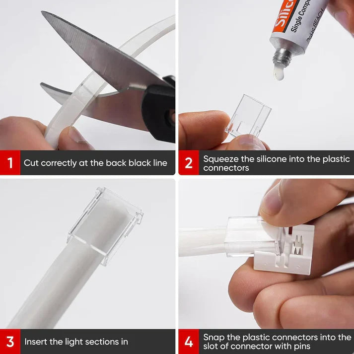 120V COB Neon Rope Light Connector Kit – Fits 10x4.5mm LED Neon Light