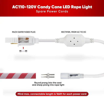 Extension & Connector Pack for 110V Candy Cane & Patriotic LED Rope Lights