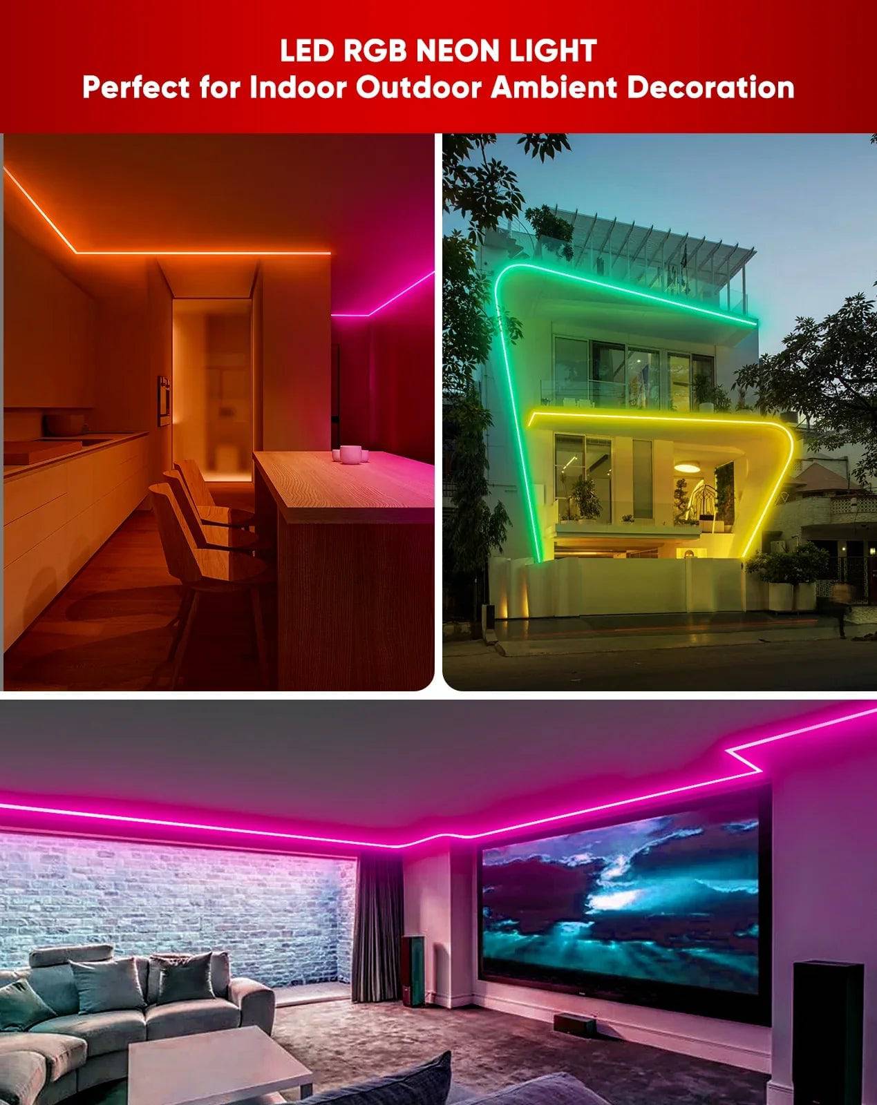 110V-120V RGBW 14 Color Changing LED Rope lights with controller - 10mmX20mm,Commercial Grade, IP65, 8.3Watts/M -Cuttable- Plug and Play and Hardwired - Lumens Depot