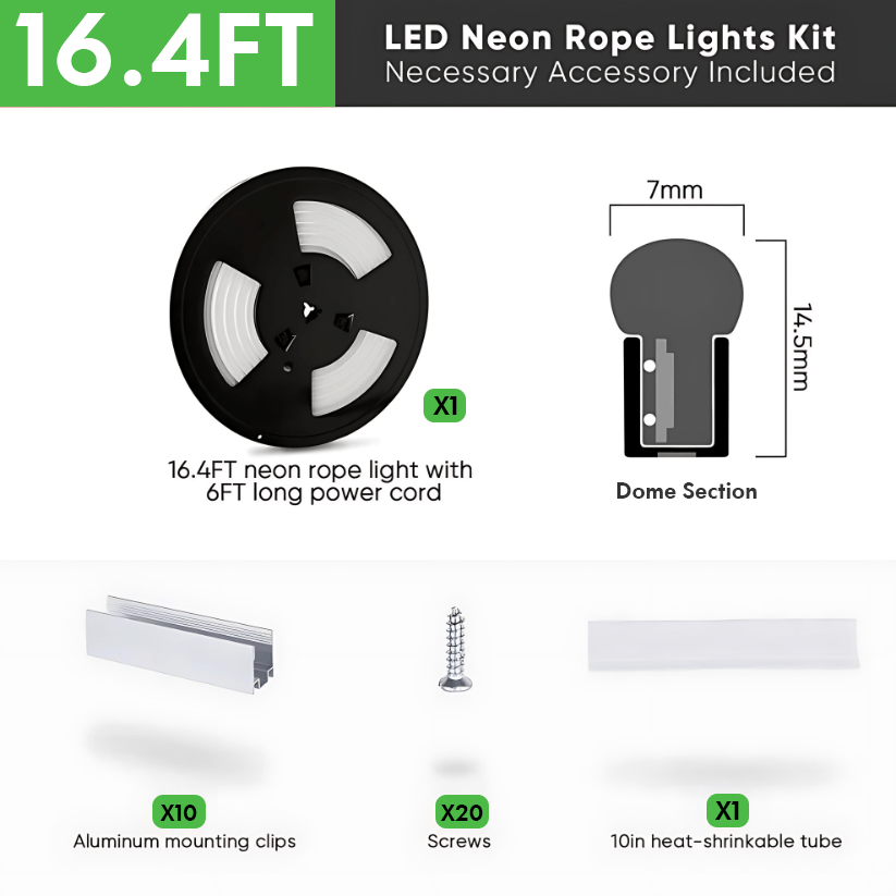 110-130V Cool White LED Neon Rope Light -6500K- 7mm x 14.5mm-7W/Meter and 220LM/W -Dimmable, Flexible, IP65 Waterproof, Cuttable for Home & Commercial Use - Lumens Depot