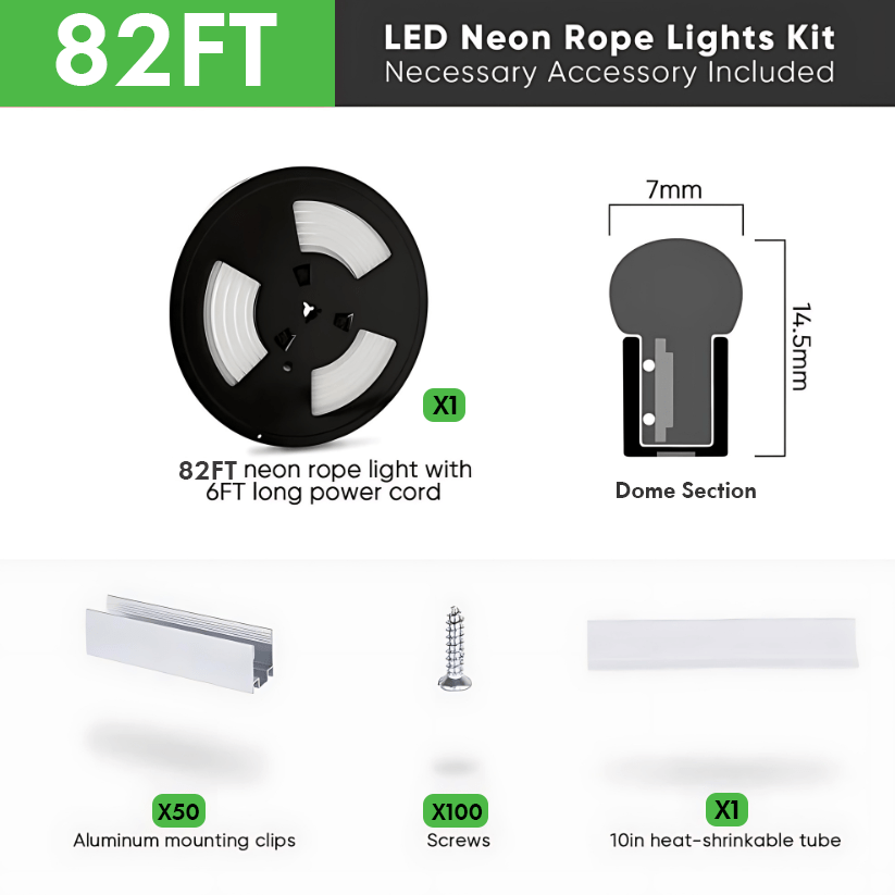 110-130V Cool White LED Neon Rope Light -6500K- 7mm x 14.5mm-7W/Meter and 220LM/W -Dimmable, Flexible, IP65 Waterproof, Cuttable for Home & Commercial Use - Lumens Depot