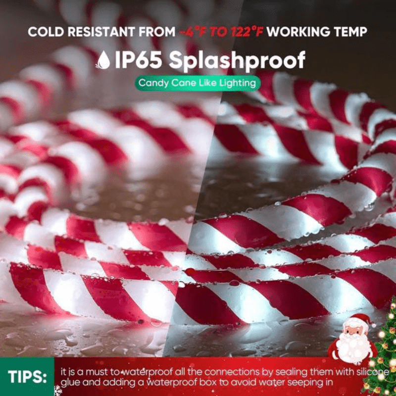 110V Candy Cane Christmas Rope Light - 11000K Cool White - Lumens Depot