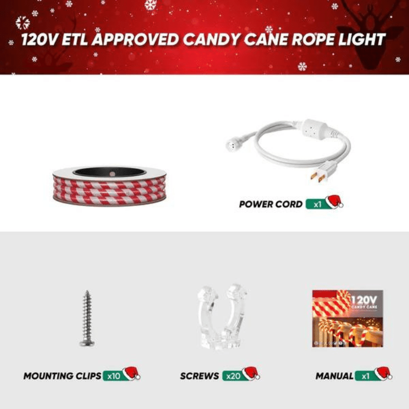 110V Candy Cane Christmas Rope Light - 11000K Cool White - Lumens Depot