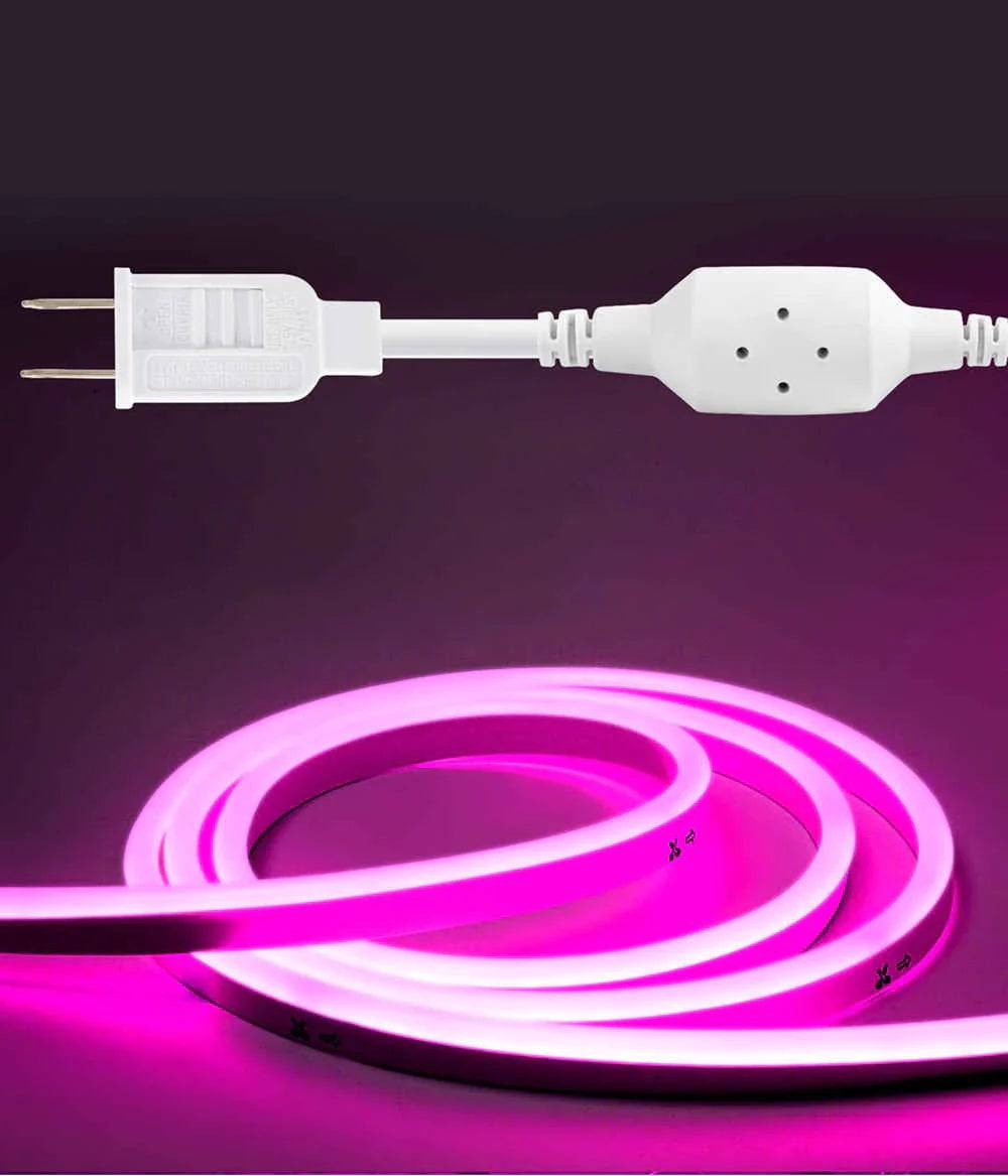 110V-120V Pink Neon LED Rope Light - 8mmX16mm,Commercial Grade, IP65, 6 Watts/M -Cuttable, dimmable, could be hardwired ETL Listed- Plug and Play - Lumens Depot