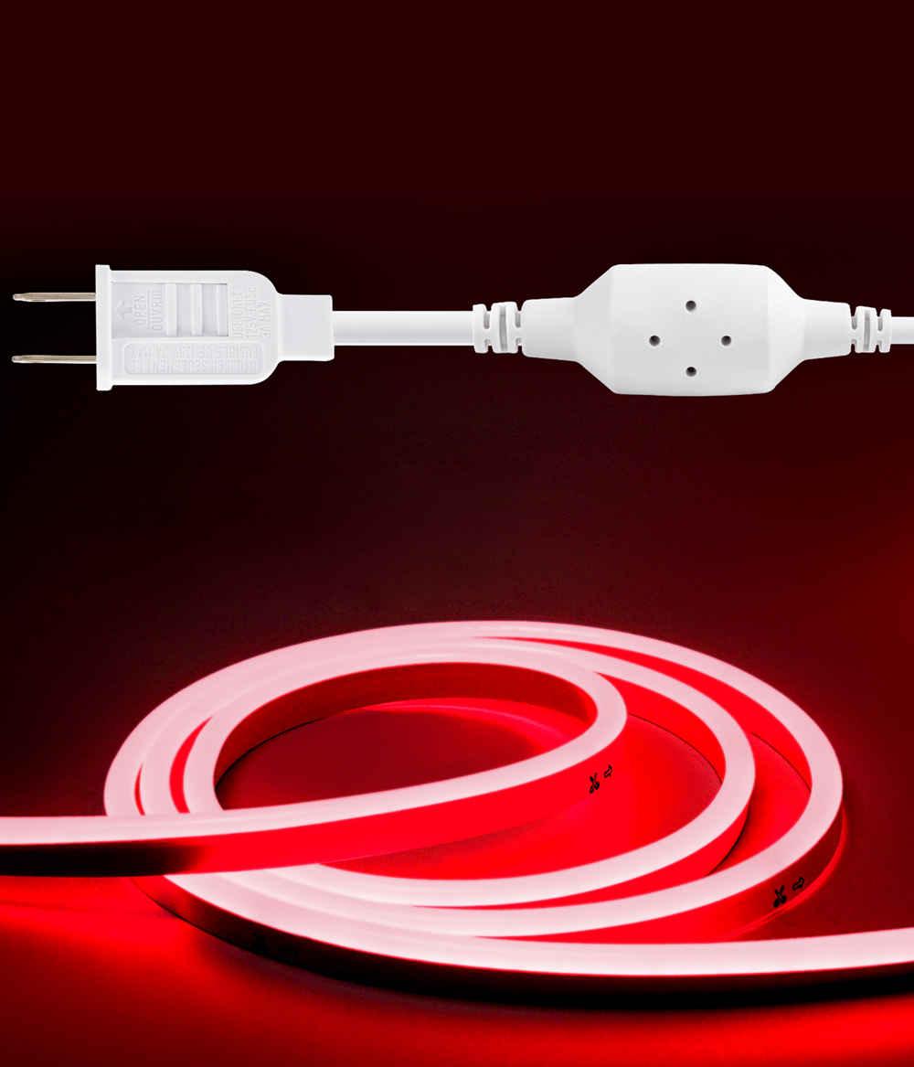 110V-120V Red Neon LED Rope Light - 8mmX16mm,Commercial Grade, IP65, 6 Watts/M -Cuttable, dimmable, could be hardwired ETL Listed- Plug and Play - Lumens Depot