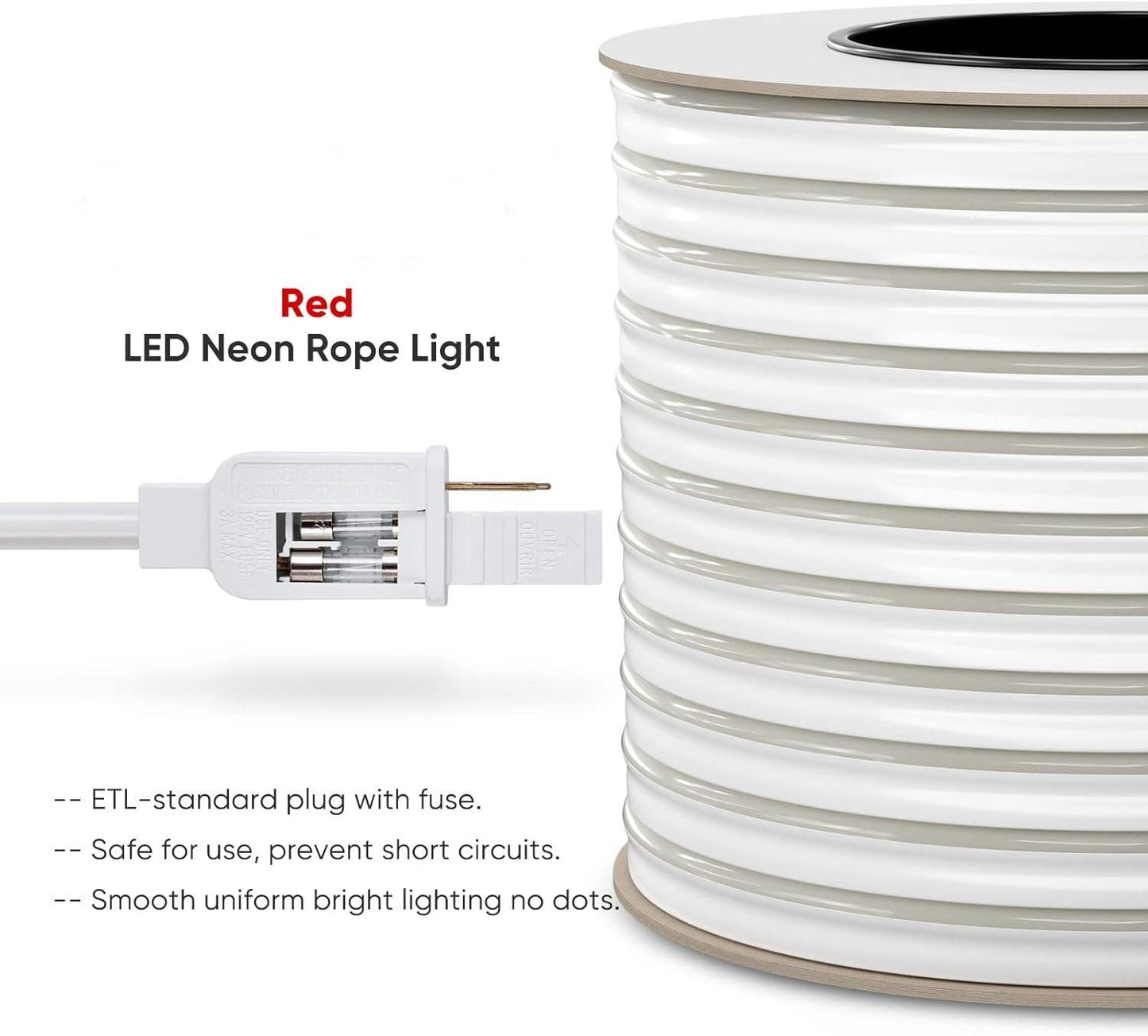 110V-120V Red Neon LED Rope Light - 8mmX16mm,Commercial Grade, IP65, 6 Watts/M -Cuttable, dimmable, could be hardwired ETL Listed- Plug and Play - Lumens Depot