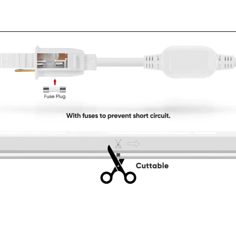 110-120V Cool White LED Neon Rope Light -6300K-8mm x 16mm-6.5W/Meter and 226LM/W -Dimmable, Flexible, IP65 Waterproof, Cuttable for Home & Commercial Use - Lumens Depot