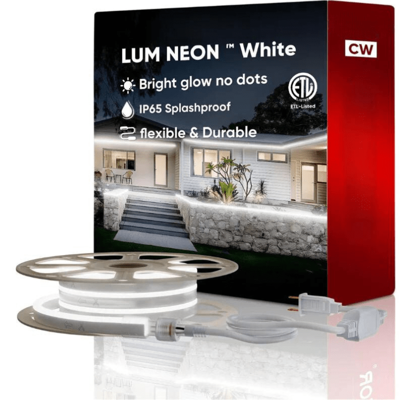 110-120V Cool White LED Neon Rope Light -6300K-8mm x 16mm-6.5W/Meter and 226LM/W -Dimmable, Flexible, IP65 Waterproof, Cuttable for Home & Commercial Use - Lumens Depot