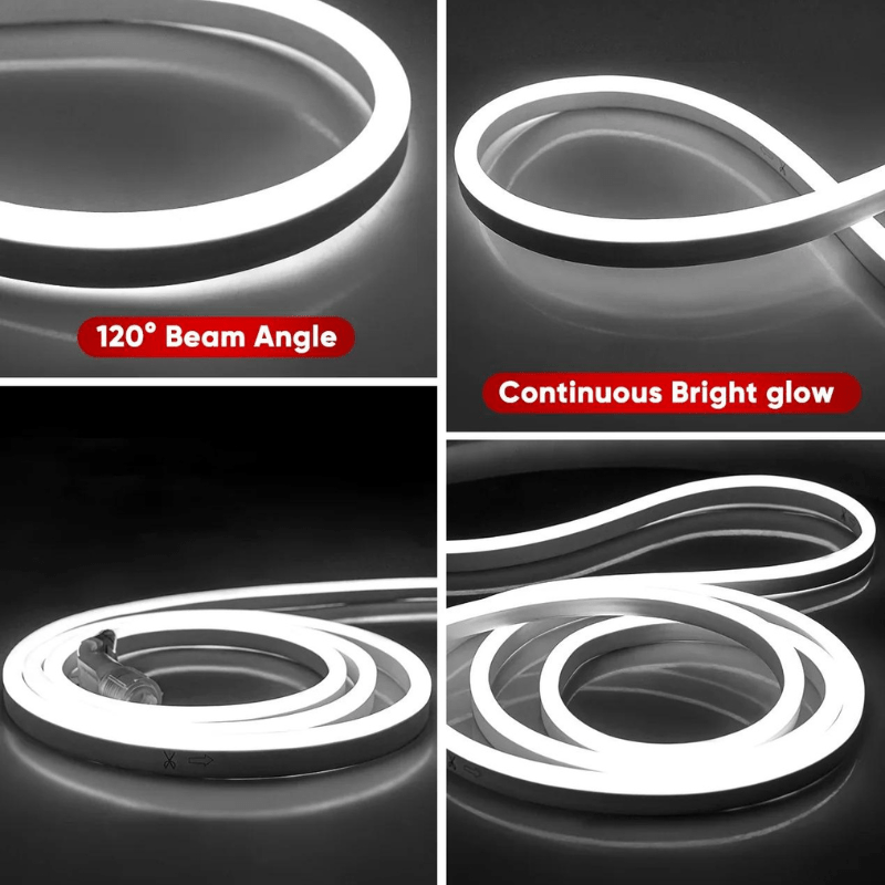 110-120V Cool White LED Neon Rope Light -6300K-8mm x 16mm-6.5W/Meter and 226LM/W -Dimmable, Flexible, IP65 Waterproof, Cuttable for Home & Commercial Use - Lumens Depot