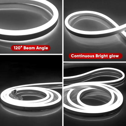 110-120V Cool White LED Neon Rope Light -6300K-8mm x 16mm-6.5W/Meter and 226LM/W -Dimmable, Flexible, IP65 Waterproof, Cuttable for Home & Commercial Use - Lumens Depot
