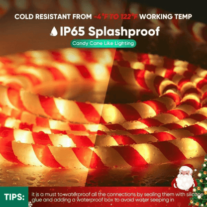 110-120V Candy Cane Rope Light(8mmx12mm) - 2800K Warm White, 360° Illumination, IP65, Cold-Resistant to -4℉, Connectable, Cuttable, Plug and play  ETL Listed - Lumens Depot