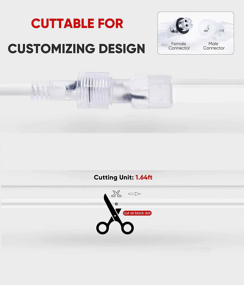 110V-120V Neutral White (4500K) Neon LED Rope Light - 8mmX16mm,Commercial Grade, IP65, 189Lm/meter -Cuttable, Dimmable- Plug and Play and Hardwire - Lumens Depot