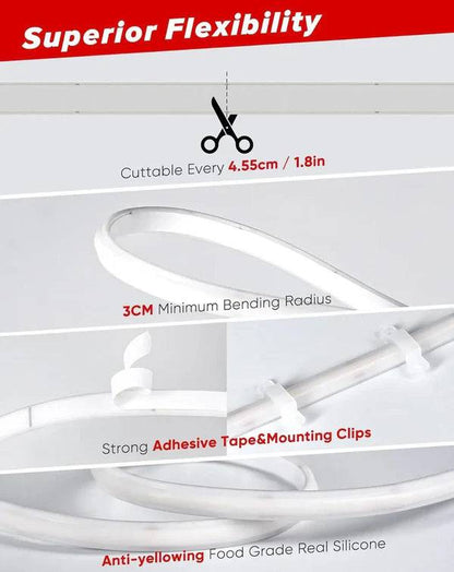 110-120V Warm White(2800K) COB LED Neon Rope(10mmX4.5mm)-Peel and Stick Tape Light, IP65 Splash Proof, Cuttable, dimmable, can hardwire - Lumens Depot