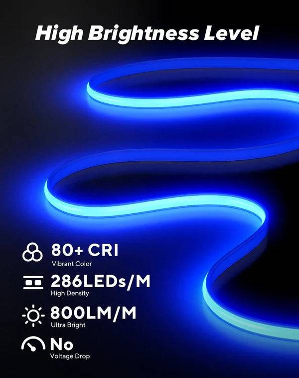 110-120V Blue COB Peel and Stick Tape Light (10mmx4.5mm),800Lm/W, IP65, Cuttable, dimmable, flicker-free - Plug and Play and hardwired - Lumens Depot