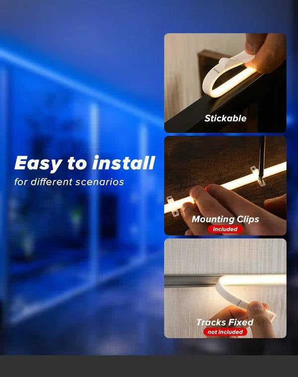 110-120V Blue COB Peel and Stick Tape Light (10mmx4.5mm),800Lm/W, IP65, Cuttable, dimmable, flicker-free - Plug and Play and hardwired - Lumens Depot