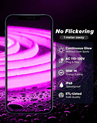 110-120V Purple COB Peel and Stick Tape Light (10mmx4.5mm),IP65, Cuttable, dimmable, flicker-free - Plug and Play and Could Be hardwired - Lumens Depot