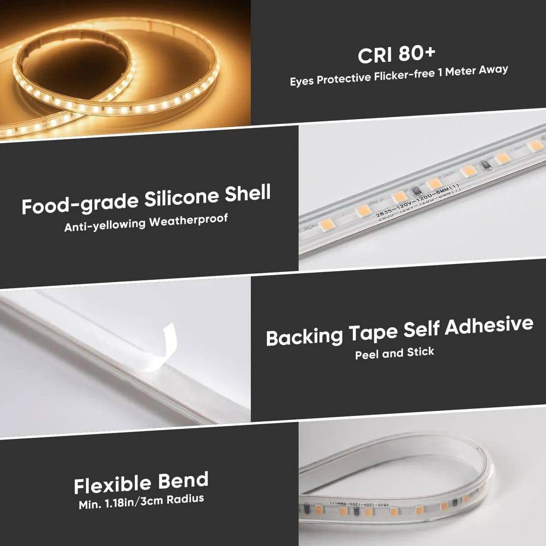 110V COB LED Strip Light with Adhesive Tape, 2800K Warm White - Lumens Depot