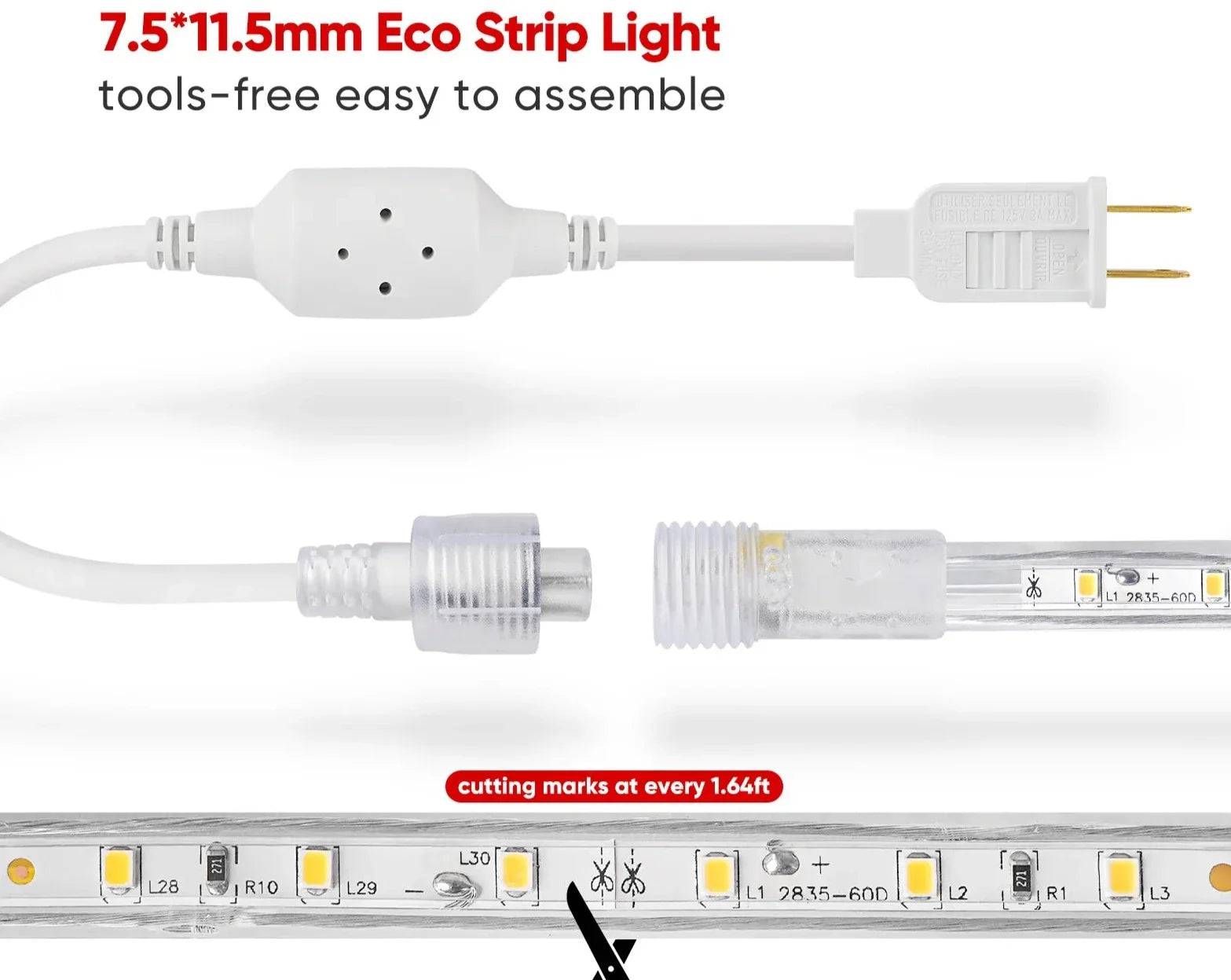 110V Eco LED Strip Light, 2800K Warm White, Energy-Efficient, 331 Lumens per Meter - Lumens Depot