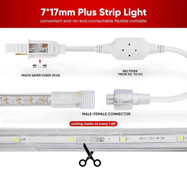 110V Super Bright Double Row LED Strip, Warm White 2800K, 510 Lumens/M - Lumens Depot