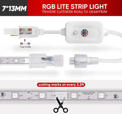 120V Dimmable RGB LED Strip Light - Soft Ambient Lighting for Bedroom, Kitchen, Home Decor - 180 Lumens - Lumens Depot