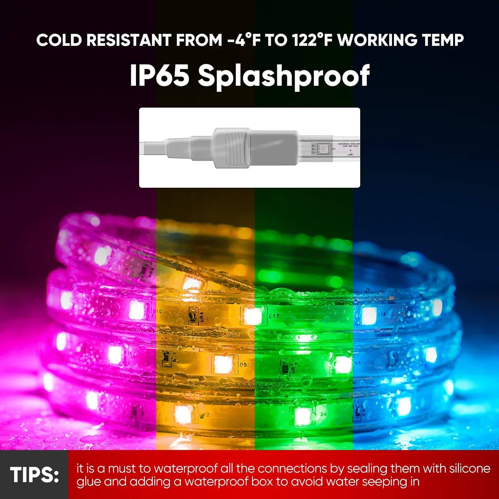 120V Dimmable RGB LED Strip Light - Soft Ambient Lighting for Bedroom, Kitchen, Home Decor - 180 Lumens - Lumens Depot