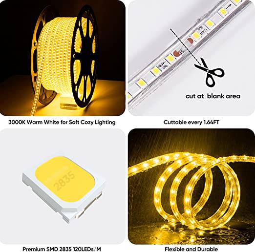 110V Premium 3000K Warm White LED Strip, 430 Lumens - Lumens Depot