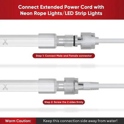 10FT Male-to-Female Extension Power Cord for LED Neon Rope & Strip Lights